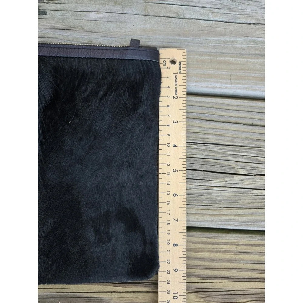 VASH Black Calf Hair Leather Purse Clutch Bag Black Fringe